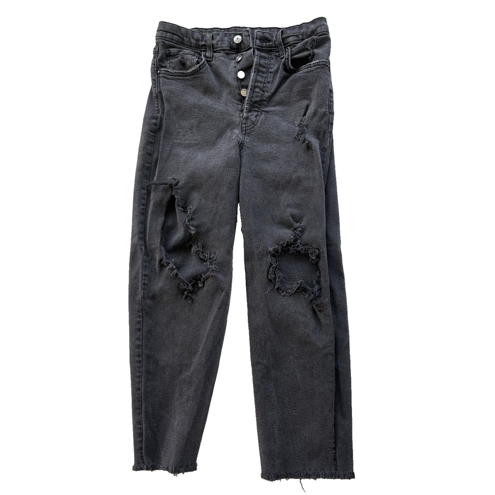 Wild Fable Highest Rise Straight Button Fly Distressed Black Jeans Size 6